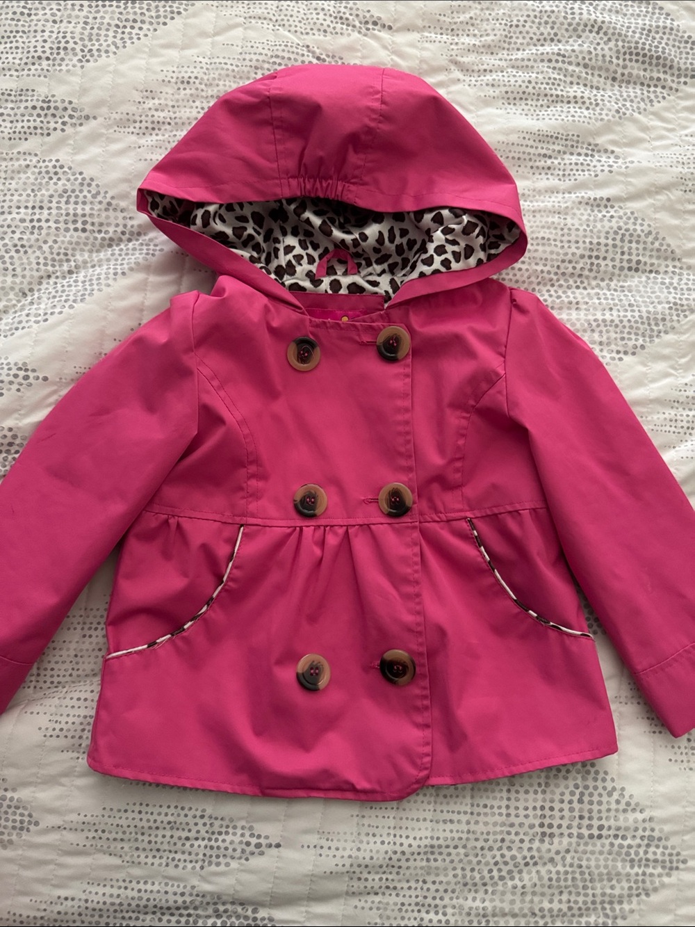 Pink Platinum Girls' Double-Breasted Hooded Pea Coat in Bright Pink